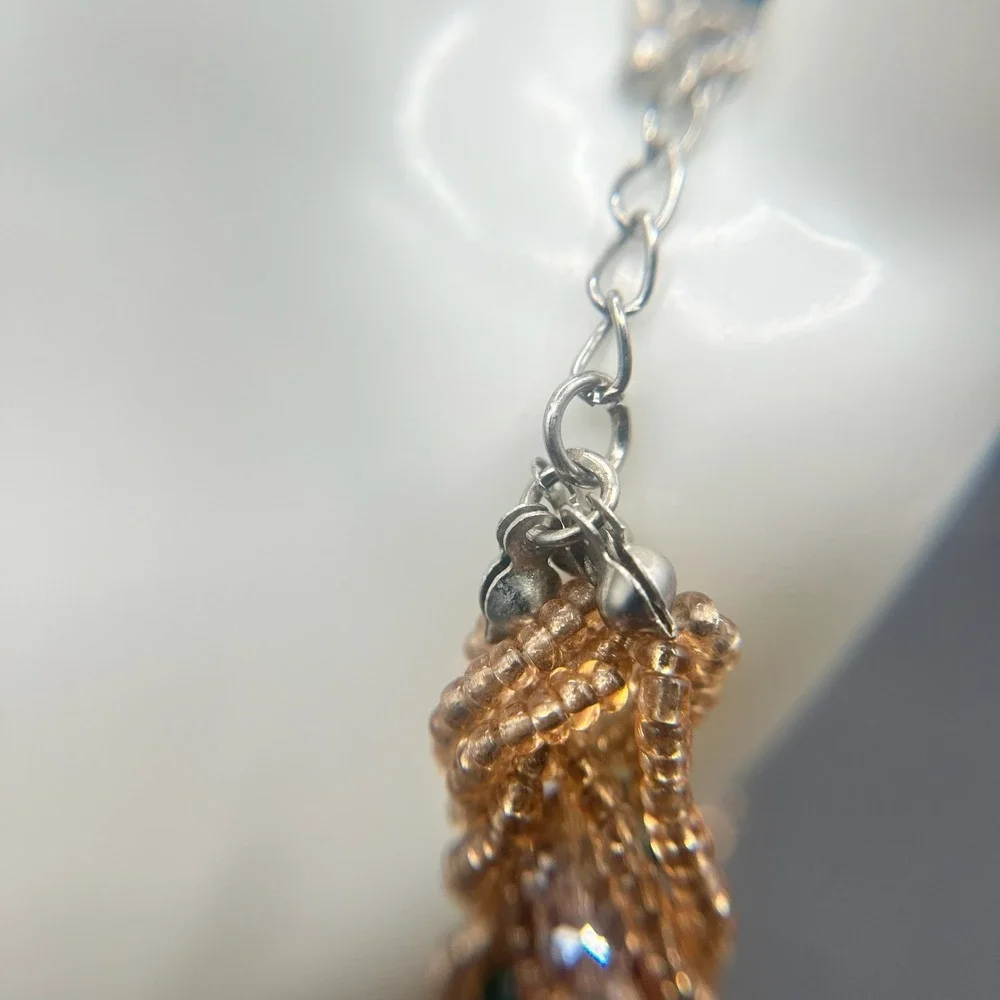 Vintage Y2K Multi-Strand Agate Natural Stone Bracelet Seed Beads Boho‎ Statement